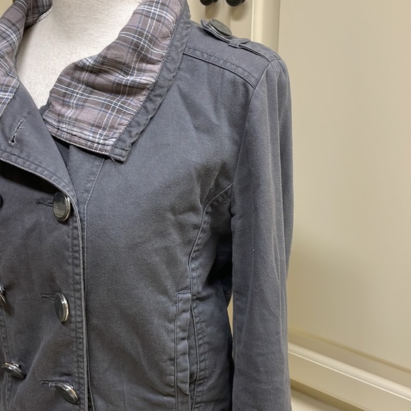 Sound & Matter Plaid Double Breasted Military Style Jacket Gray - Picture 8 of 8